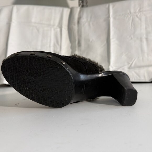 Stuart Weitzman Black Suede Shearling Clog Mules | Women’s 6 - Picture 9 of 13